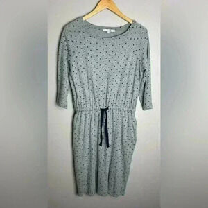 Boden Peggy Polka Dot Dress 8L Tall Jersey Knit Pockets Drawstring 3/4 Sleeves